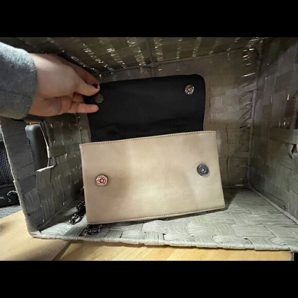 Beige Studded Crossbody with Silver Chain Strap - Picture 3 of 8